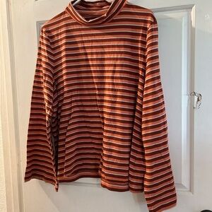 Madewell Rust and White Striped Turtleneck Sweater